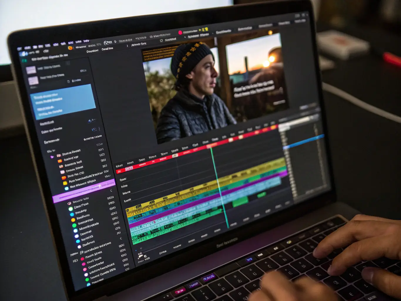 A sleek interface showing AI-powered video editing tools in action, with a preview window and editing options, highlighting the ease of use and professional results.