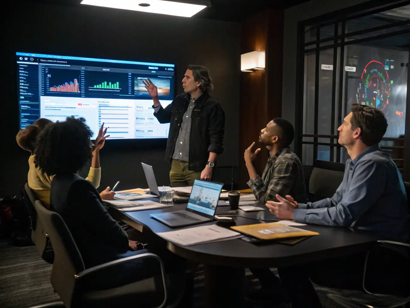 A professional panel of media experts discussing video trends, with review reports displayed on screen, emphasizing the authoritative guidance available on the platform.